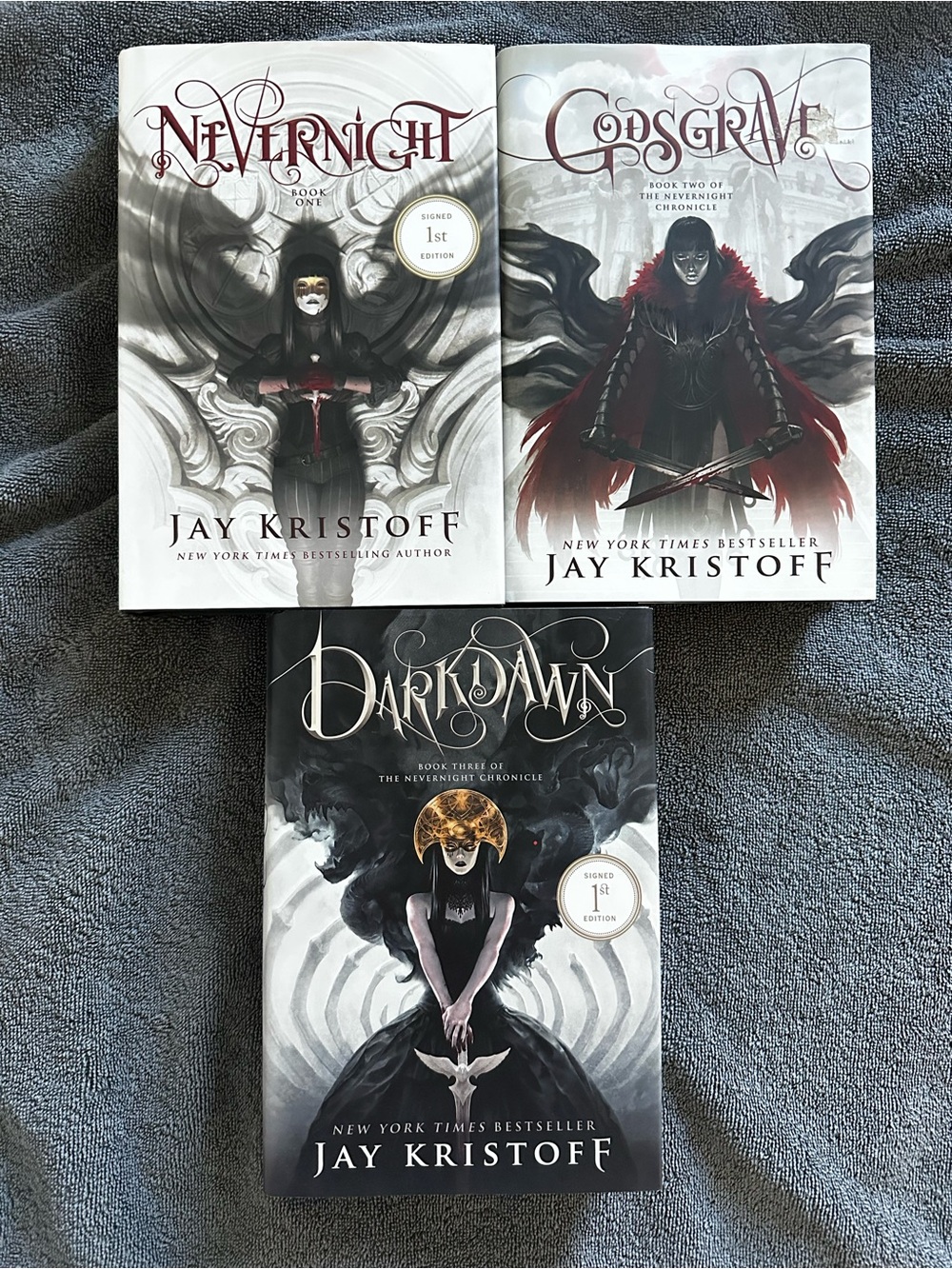 SIGNED JAY KRISTOFF NEVERNIGHT TRILOGY 1ST ED HC SET